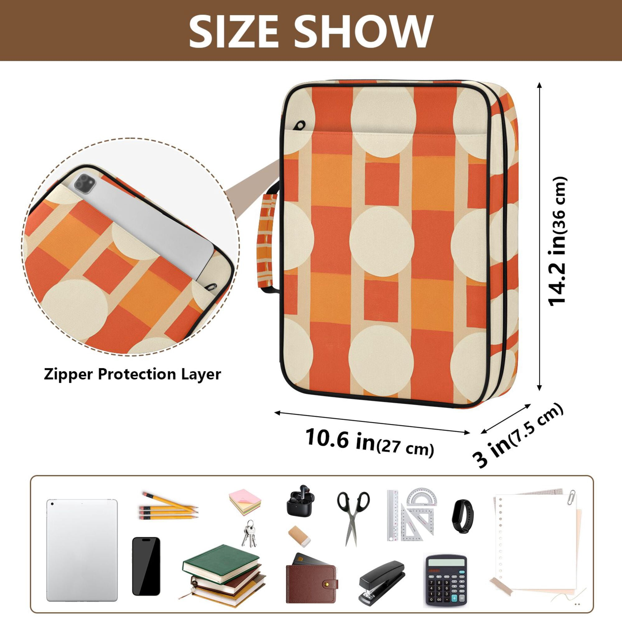 FORMRS Accordion File Folder A4 Size 7-Pocket Expanding Document Organizer Bag with 3 Ring Binder, Beige Geometric Circles