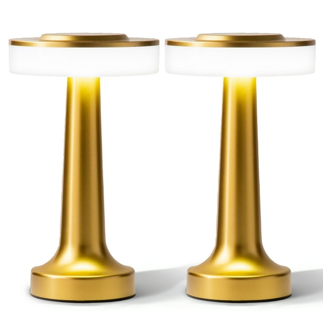 Bell + Howell Lexington Table Lamp Small Cordless Touch LED Rechargeable Lamp for Bedside Desk Nightstand Gold - Pack of 2