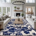 thumbnail image 3 of Abstract Flower Large Area Rugs 6x9 ft Spring Abstract Blue Floral Linen Texture Vintage Washable Rug Non Slip Indoor Carpet Absorbent Floor Mat for Living Room Bedroom Dining Room, 3 of 9