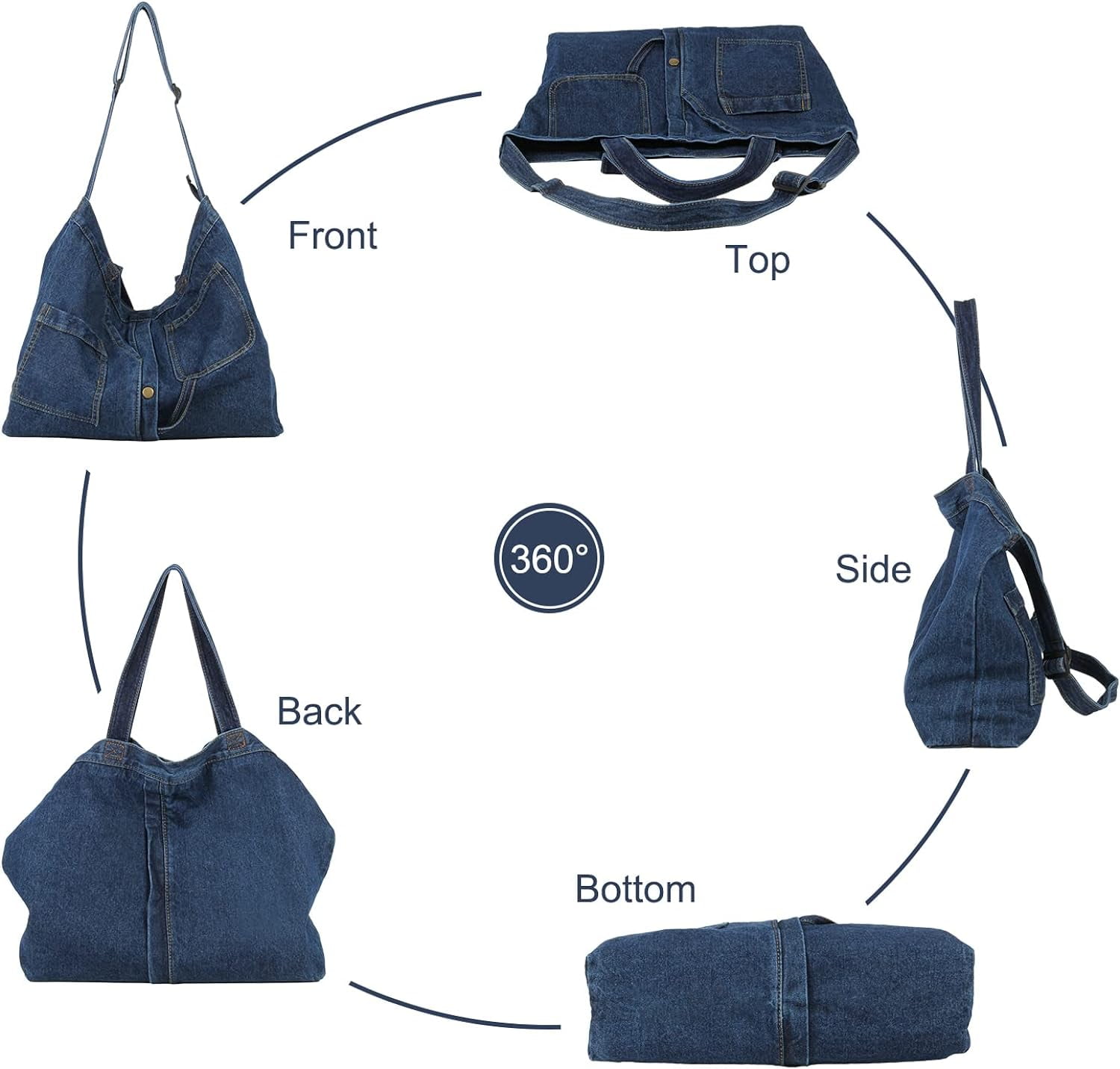 Soft Denim Handbag for Women Casual Hobo Tote Bag Retro Crossbody Bag Large Capacity Denim Purses