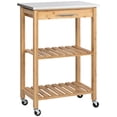 thumbnail image 1 of HOMCOM Bamboo Kitchen Cart, Rollig Kitchen Island with Stainless Steel Top, 1 of 10