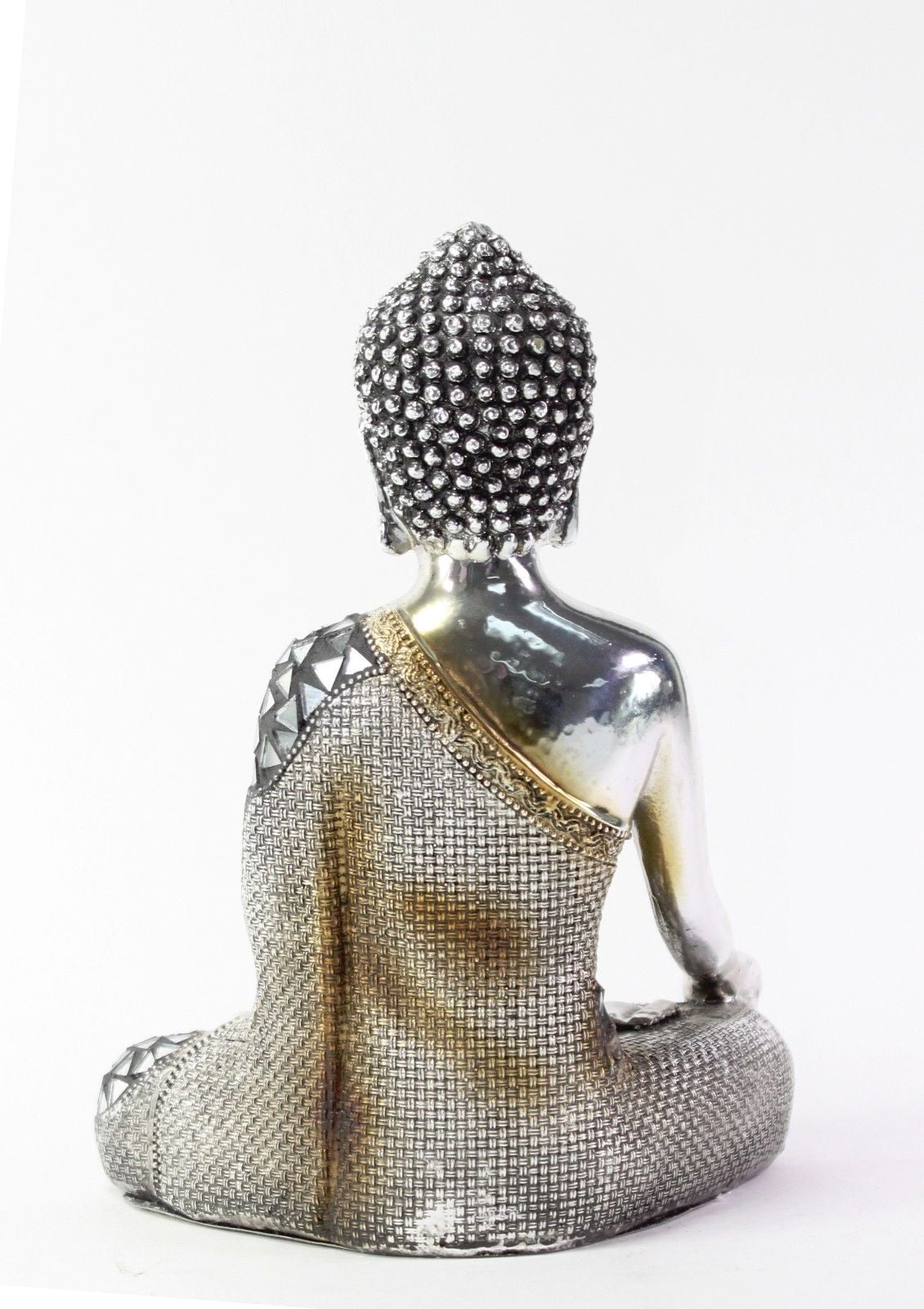 Feng Shui 8" Silver Electroplated Resting Meditating Buddha Figurine Peace Statues -D