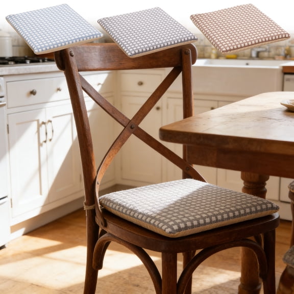 AYktou Cotton Linen Chair Cushions for Dining Chairs, 18×18 Inch All-Season Seat Cushions Removable Washable Non-Slip Seat Pads, Plaid Breathable Table Chair Pads for Dining Room Bar Patio Chairs