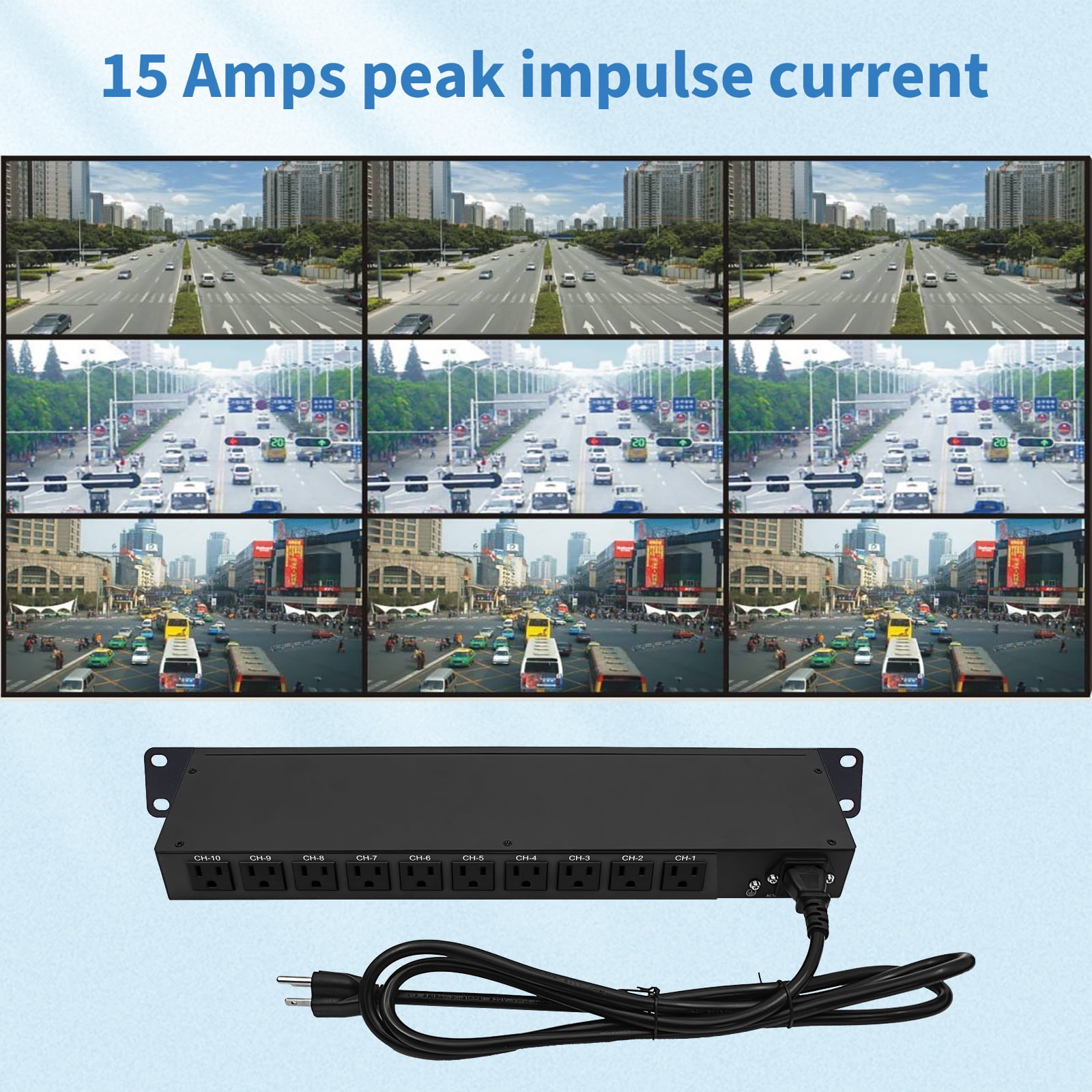1U Rack Mount PDU Power Strip - Surge Protection AC 100V-240V-15A.for Network Server Racks, 6 Feet Heavy Power Cord