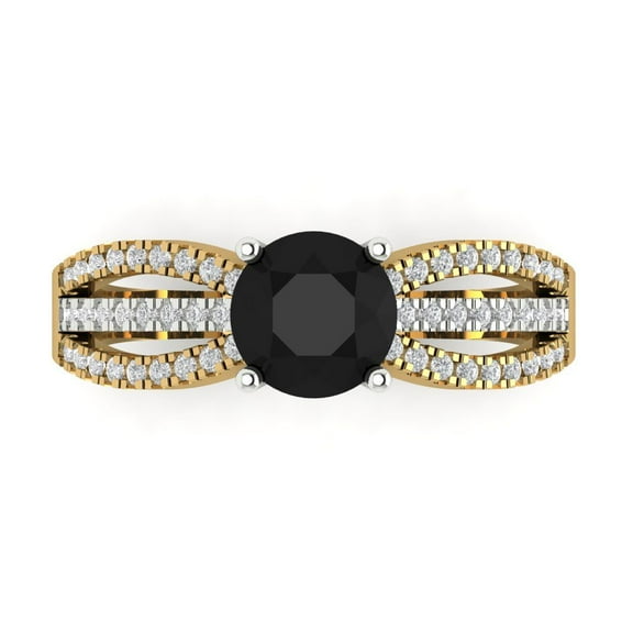 Solitaire with Accents Engagement Ring for Women - 1.27ct Natural Onyx in 18K Yellow/White Gold Promise Ring