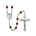 thumbnail image 1 of St. Margaret Mary Alacoque Silver-Plated Rosary 6mm January Red Fire Polished Beads Crucifix Size 1 5/8 x 1 medal charm, 1 of 1