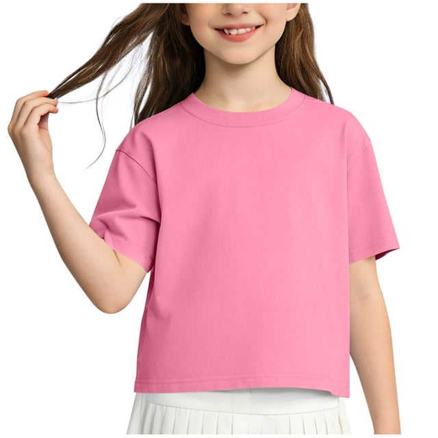 Diufon Crop Tops pour Enfants Filles Manches Courtes Col Rond T-Shirts Athlétiques Mode Été Basiques