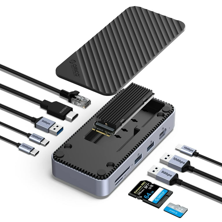 ORICO 10 in 1 USB C Hub with 10Gbps m.2 SATA/NVMe Enclosure Laptop