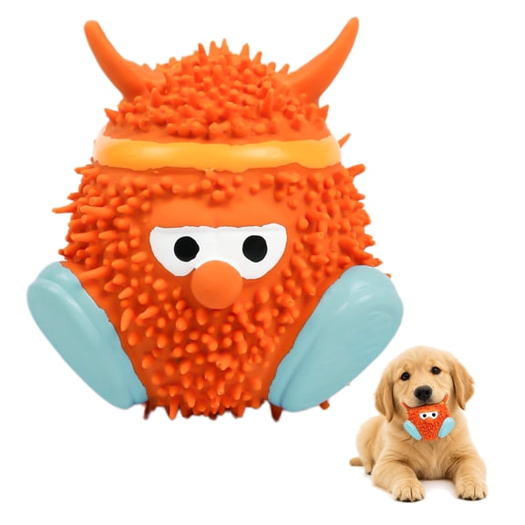 Deeow Dog Squeaky Chew Toy - Horned Monster Shaped, Textured Latex Interactive Puppy Play Toy, Teething Toy for Small & Medium Dogs