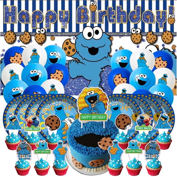 Cookie Monster Birthday Party Supplies Balloons Plates Decoration Cake Topper Decor Tableware Banner Backdrop