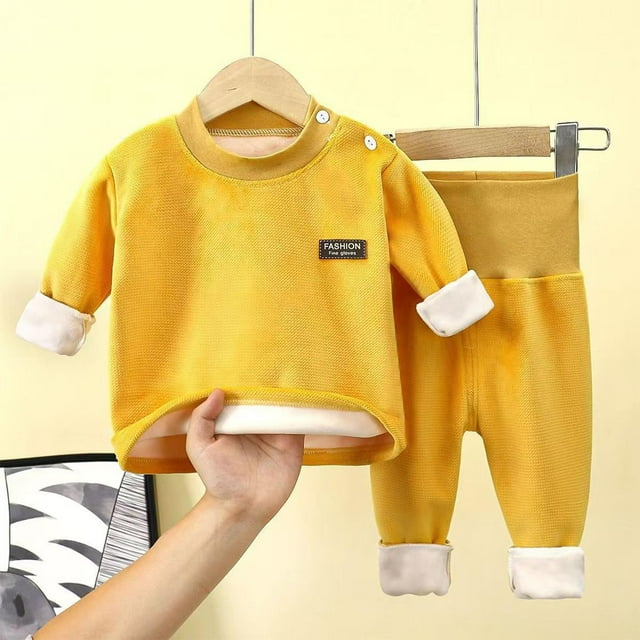 RXIRUCGD Ensemble de Pyjama Deux Pièces pour Enfants Col Rond en Velours Manches Longues Taille Élastique (Jaune, Taille: 3 Mois)