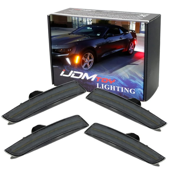 Smoked Lens Amber/Red Full LED Side Marker Light Kit For 2016-up Chevy Camaro, Powered by Total 180-SMD LED, Replace OEM Sidemarker Lamps