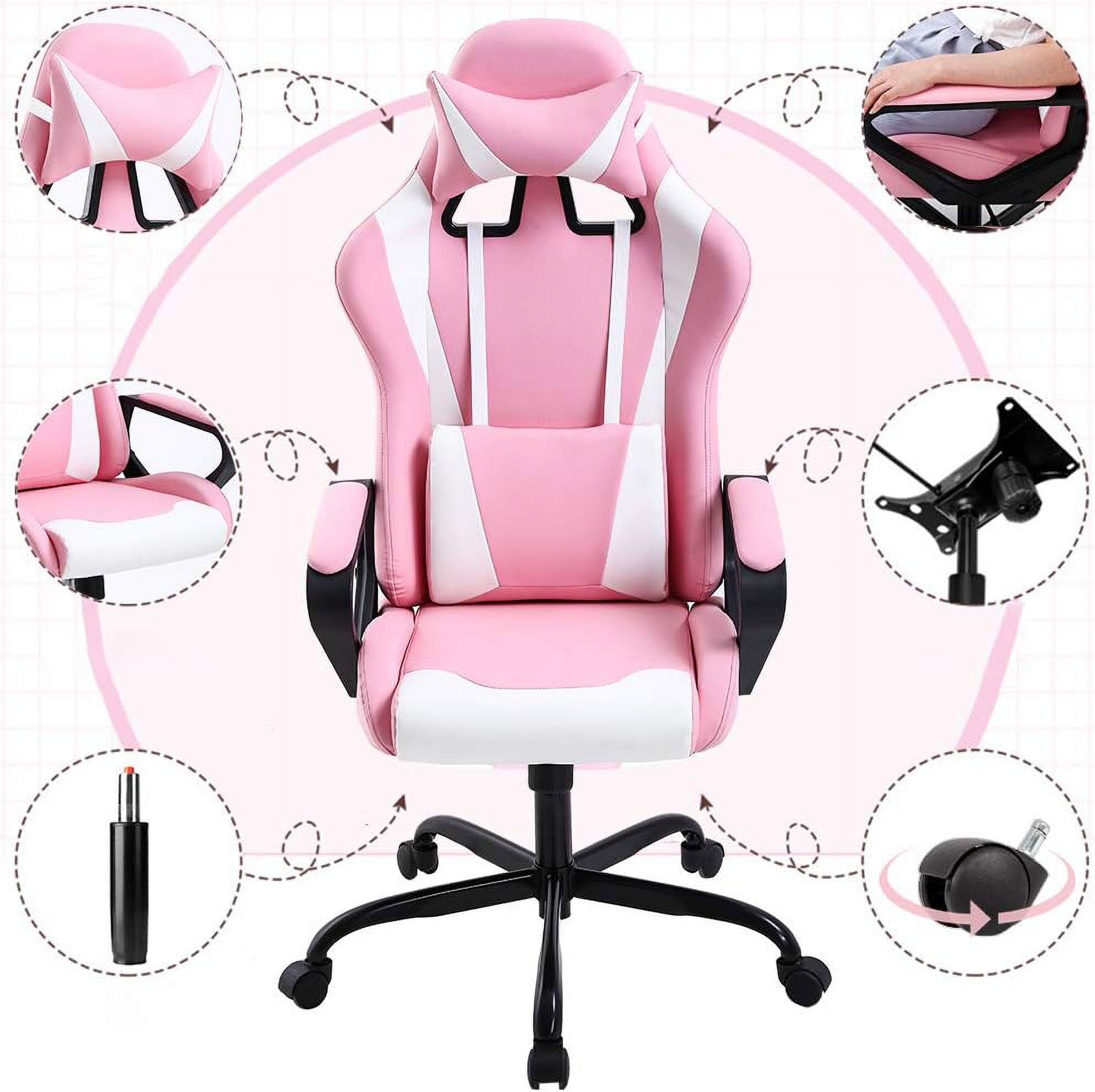 PC Gaming Chair Office Chair Ergonomic Computer Chair Mid Back Adjustable Desk Chair with Lumbar Support Armrest 360° Swivel Gaming Chair with Headrest for Home Office Work Study, Pink