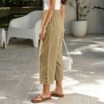 thumbnail image 5 of Dzrciro Capri Pants for Women, Cotton Linen Drawstring Elastic Waist Pants with Hem Button and Pockets, Comfy Daily Trendy Trousers S‑2XL, 5 of 9