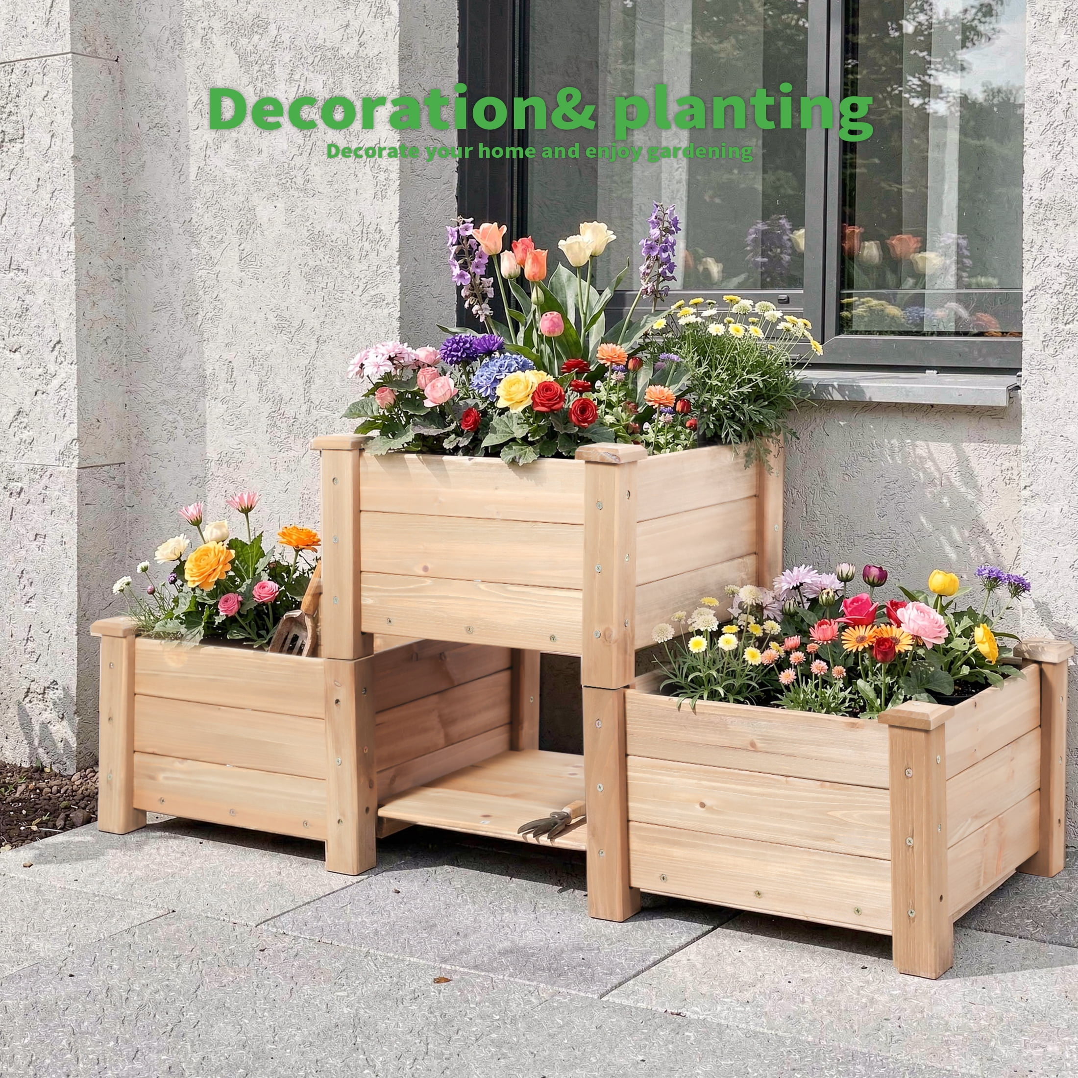 ORFELD 43.8" Solid Wood Garden Bed with 3 Separate Planter Boxes for Flexible Combination, Garden Box for Outdoors, Gardens, Courtyards, and Balconies