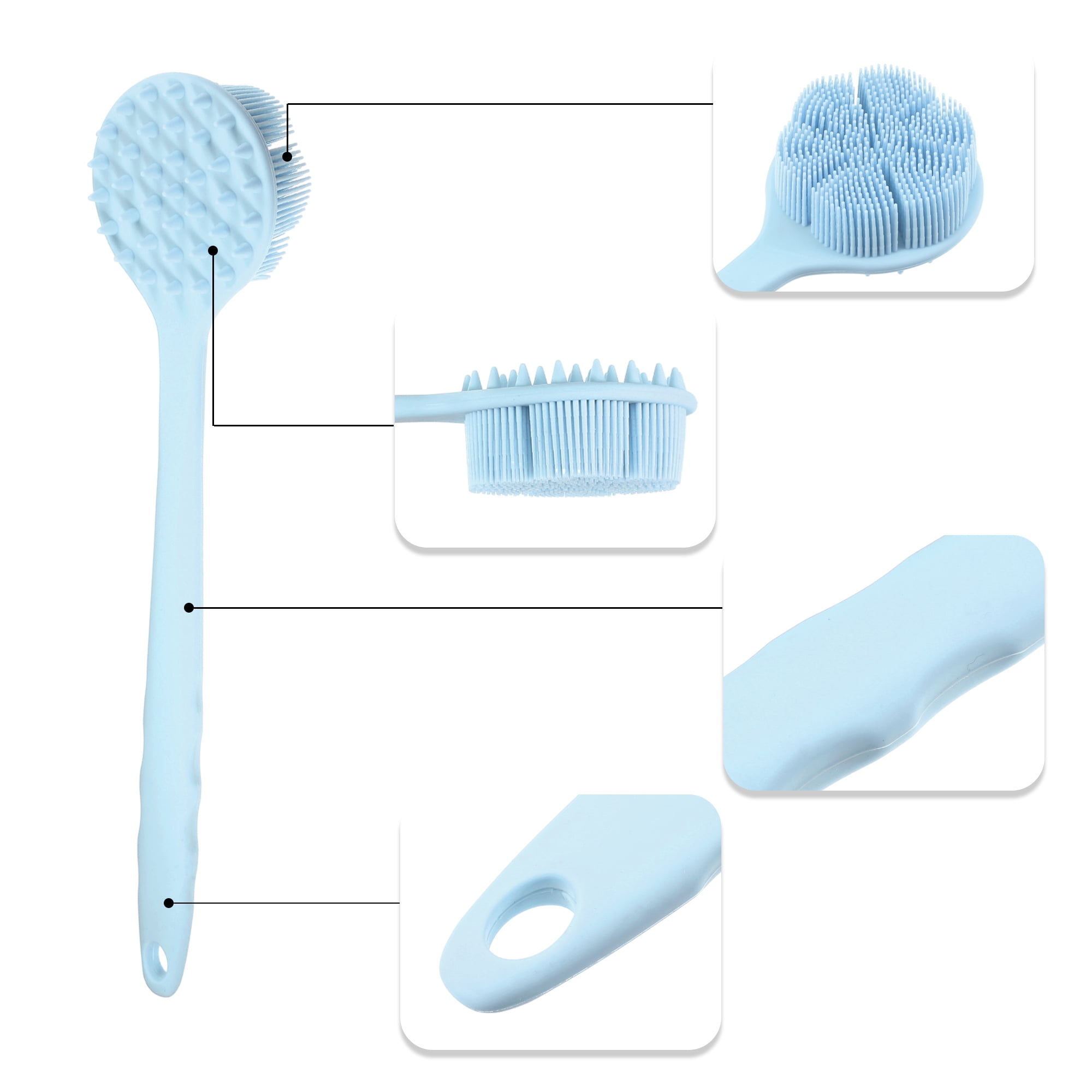 Double Side Long Handle Bath Brush Back Scrubber for Bath 14.17 Length 1 Pc Blue