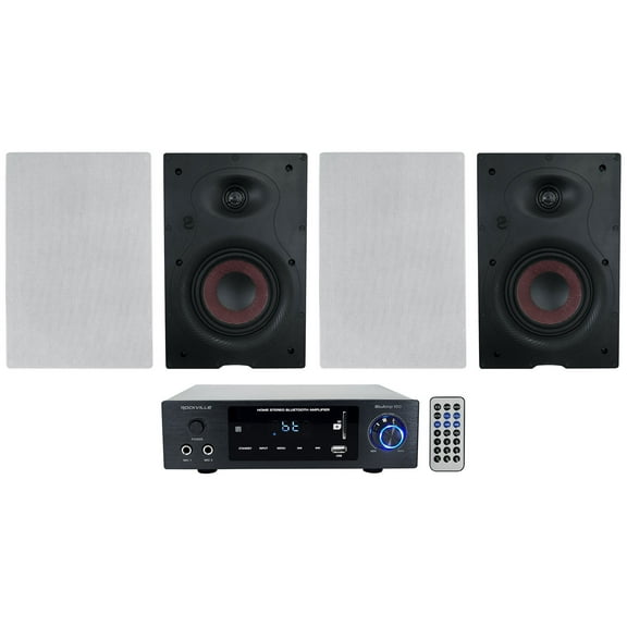 Rockville BLUAMP 150 Home Stereo Bluetooth Amp Receiver 4) 6.5" In-Wall Speakers