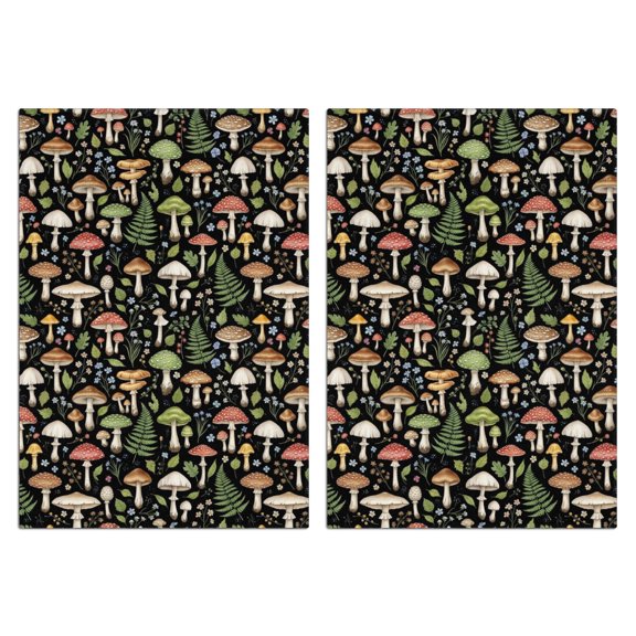 2 Pcs Mushroom and Fern Black Pattern Funny Kitchen Towels, Microfiber Dish Towels, Kitchen Tea Towels Set 18" X 26"
