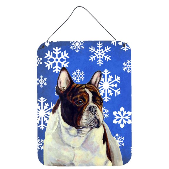 Carolines Treasures LH9292DS1216 French Bulldog Winter Snowflakes Holiday Wall or Door Hanging Prints 12WX16H multicolor