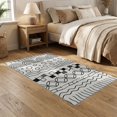 thumbnail image 2 of ODIKA 5'x7' Black White Abstract Geometric Striped Washable Area Rug Contemporary Hand Drawn Motifs with Circles Waves for Small Living Room, Bedroom, Easy Care, Non-Shedding, Pet Friendly, 2 of 7