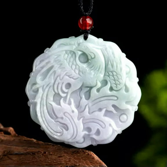 K-KED Natural Grade A Jade Jadeite Men Women Lucky Special Phoenix Round Pendant