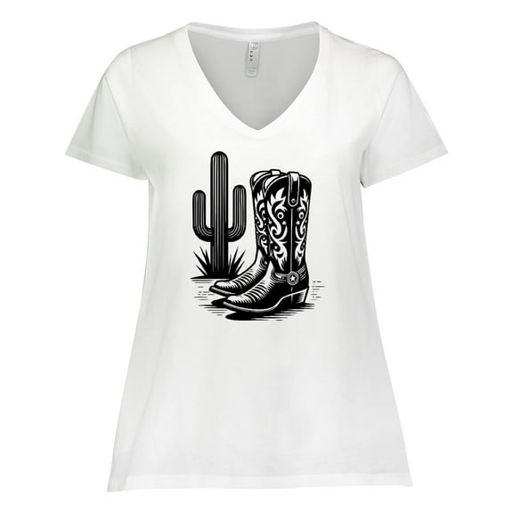 Inktastic Cowboy Cowgirl Boots Cactus Women's Plus Size V-Neck T-Shirt