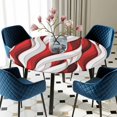 thumbnail image 5 of Elastic Fitted Round Tablecloth, Red White Moire Waterproof Stretch Table Cover for 36"-44" Tables, Modern Abstract Art Washable Outdoor Tablecloths for Patio, Picnic, Camping, 5 of 9