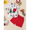 thumbnail image 2 of Bagilaanoe 2pcs Toddler Baby Boy Christmas Clothes Short Sleeve Shirt Tops + Shorts 6M 12M 18M 24M 3T 4T 5T Kids Casual Shorts Set, 2 of 9