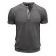 thumbnail image 5 of VSSSJ Men's Waffle Henley Shirt Short Sleeve Casual Round Neck Button Up Shirt Regular Fit Classic Basic Solid Henley T Shirts Gray XL, 5 of 5