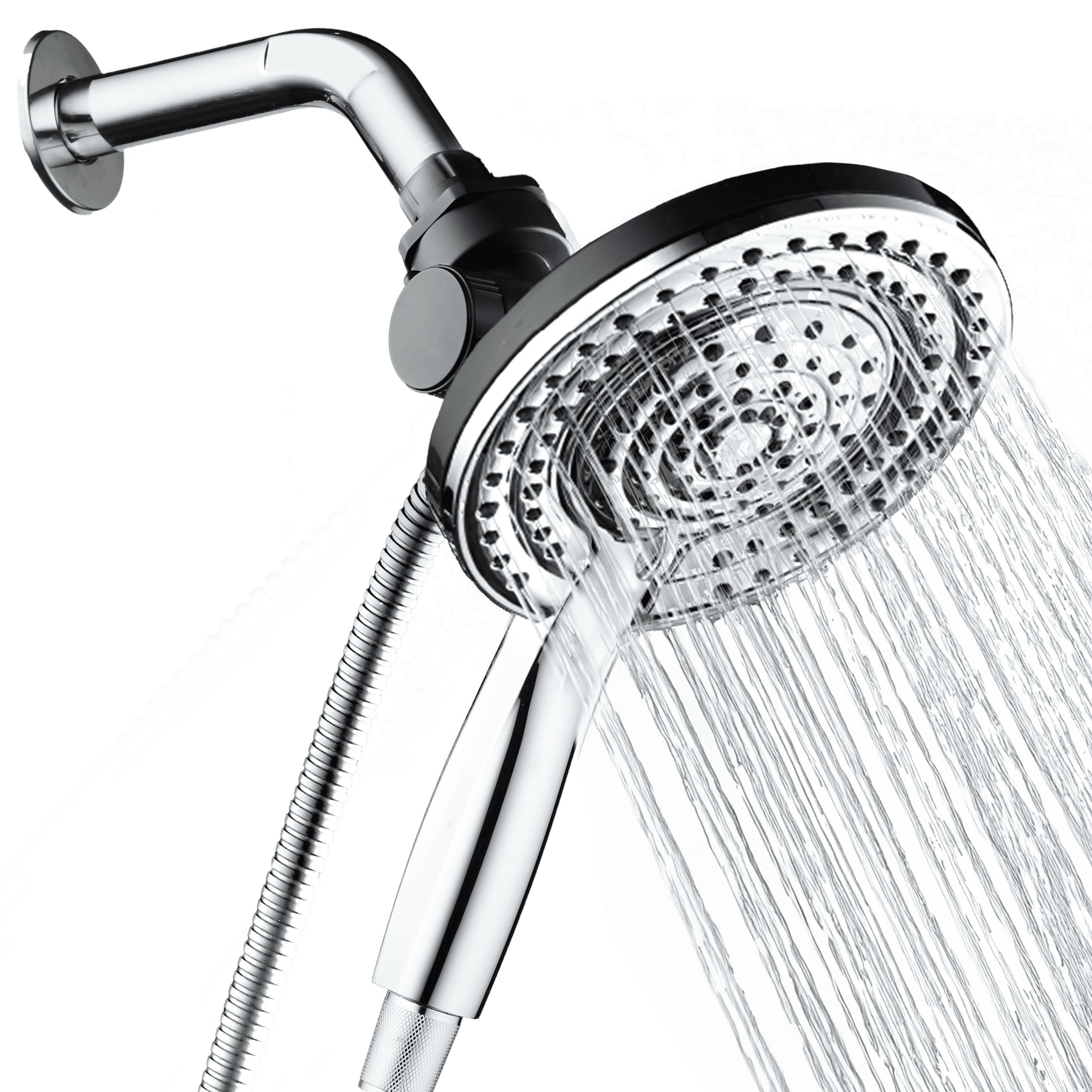 BLACK+DECKER Dual Shower Head with 5 Spray Settings and Detachable Wand and Stainless Steel Hose, Chrome
