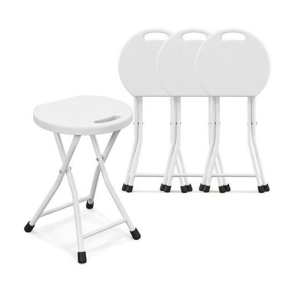 Folding Stool with Handle - Adult Portable Camping Chair - 330 lbs Capacity - HDPE Seat - Outdoor & Indoor Use - White
