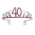thumbnail image 1 of KAKOWELY Tiara de cristal rojo con diamantes de imitación para cumpleaños, corona de reina, diadema para fiesta de baile, peinetas con clip para recuerdo de fiesta de cumpleaños número 40 para mujer, 1 of 4