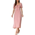thumbnail image 1 of VESTIDO DE MUJER INSPIRE CHIC CUELLO CUADRADO CON CORBATA MANGA ABULLONADA ESPALDA FRUNCIDA HENDIDURA LATERAL LARGA TALLA XL ROSA, 1 of 5