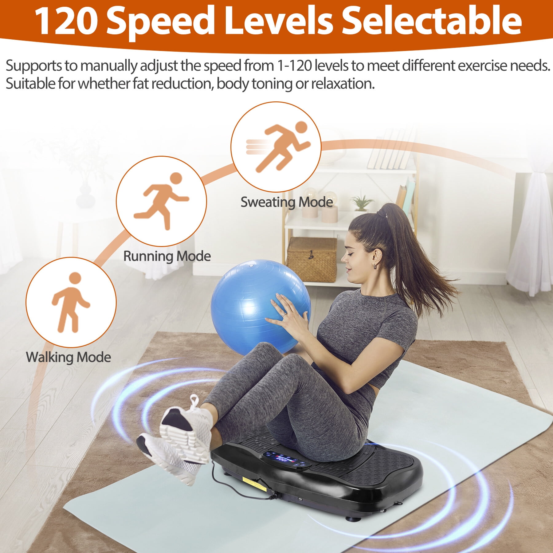HomGarden Vibration Plate Exercise Machine 120 Levels Full Body Fitness Workout Platform Lymphatic Drainage W/Bluetooth, USB Port, Remote, Black