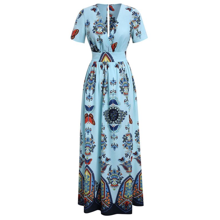 2020 cross-border explosions summer women's new AliExpress fashion printed  large size V-neck dress - Walmart.com