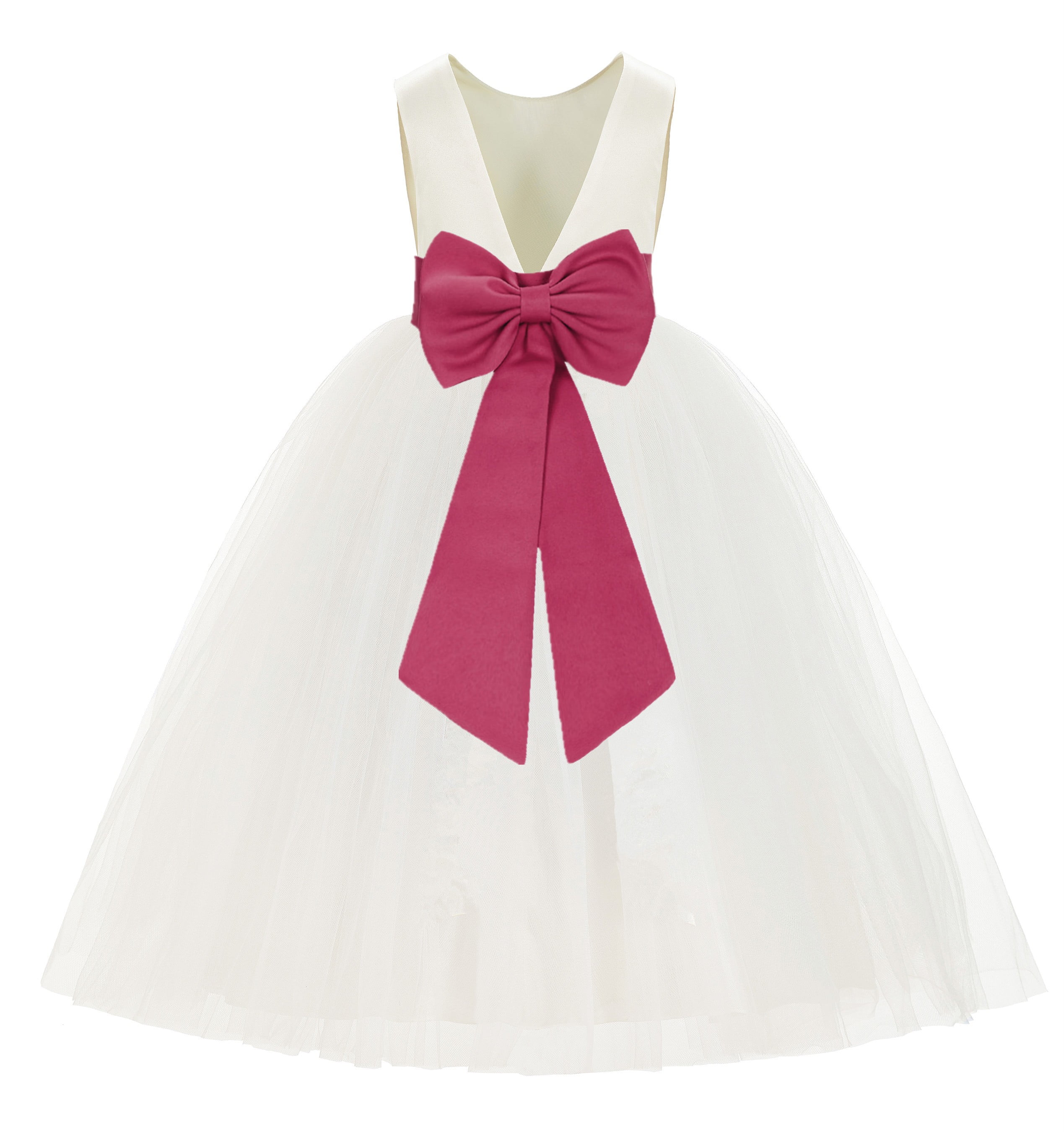 Ivory VBack Satin Flower Girl Dresses for Wedding Toddlers 219T