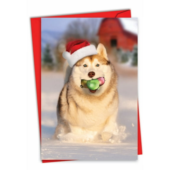 1 Funny Christmas Card with Envelope - Holiday Dog Mouth C3380XSG