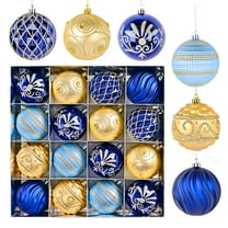 Twfbrm 16 Pcs Christmas Tree Balls Ornaments, 3.15" Blue & Gold Shatterproof Plastic Decorative Ball Pendants, 6 Style Glitter Xmas Tree Hanging Baubles Christmas Decorations for Home Party