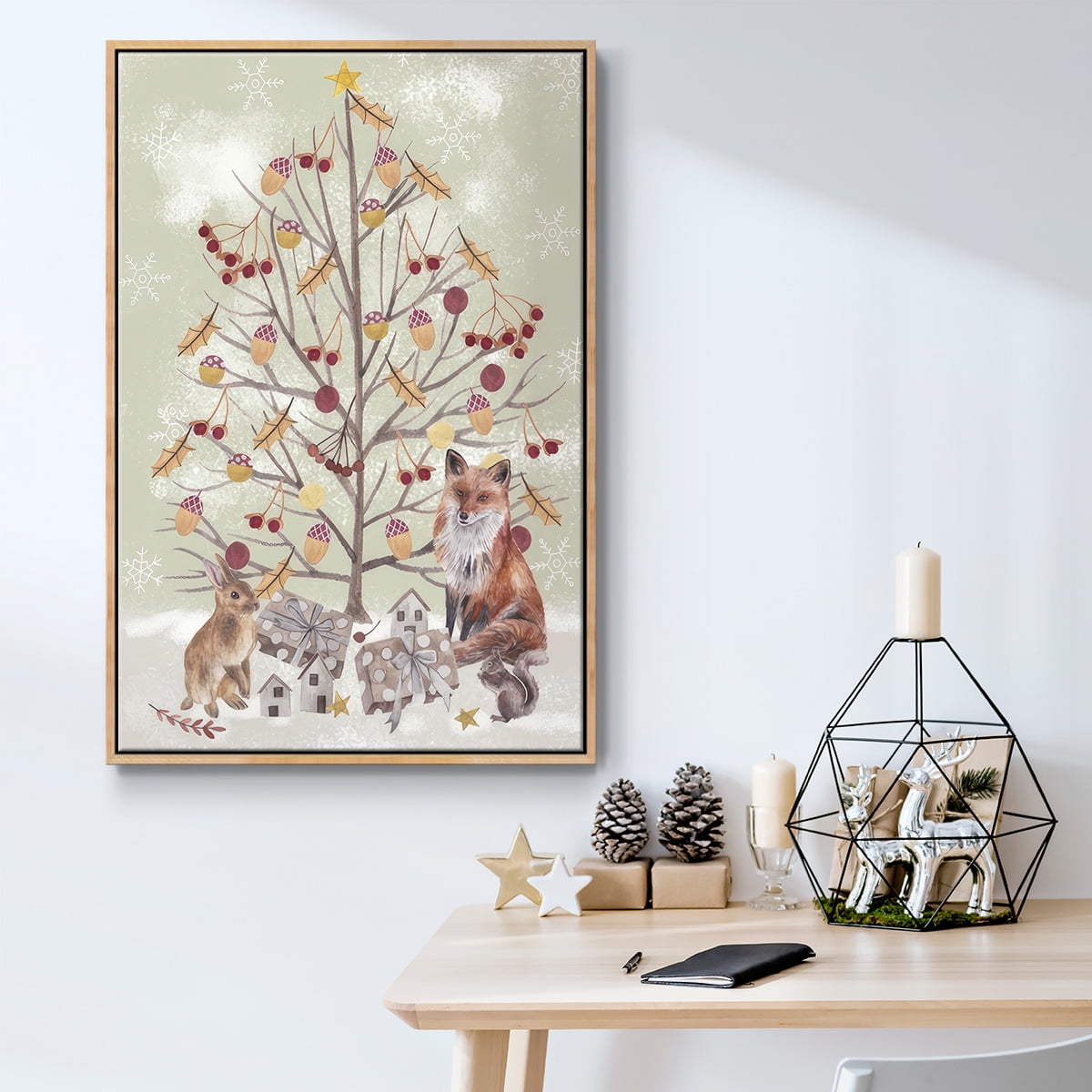 Christmas Time Collection B - Framed Gallery Wrapped Holiday Canvas - 17 x 25 - Natural Wood Frame