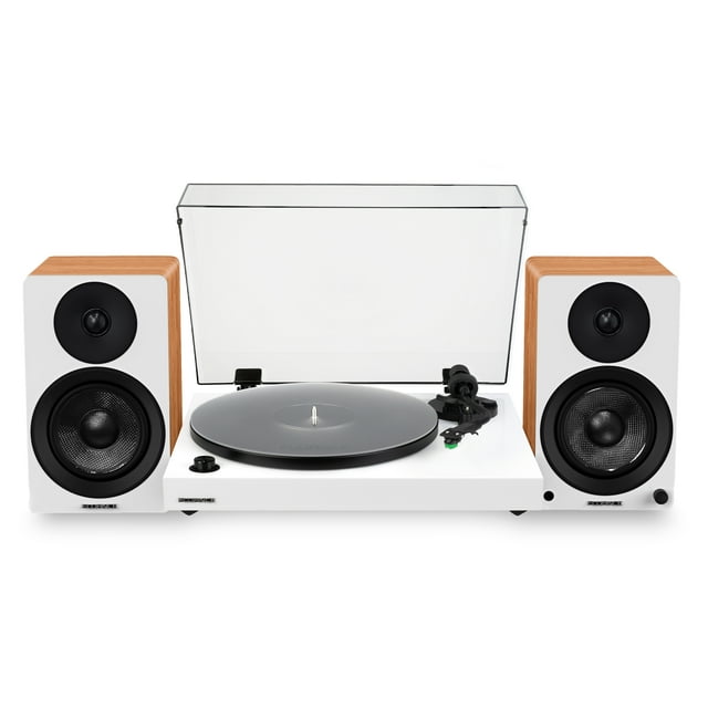 Fluance RT81+ Elite HiFi Vinyl Turntable (White) and Ai41 Powered Bookshelf Speakers (Lucky Bamboo) Bundle: High Fidelity Sound, Integrated Amplifier, Audio Technica Cartridge