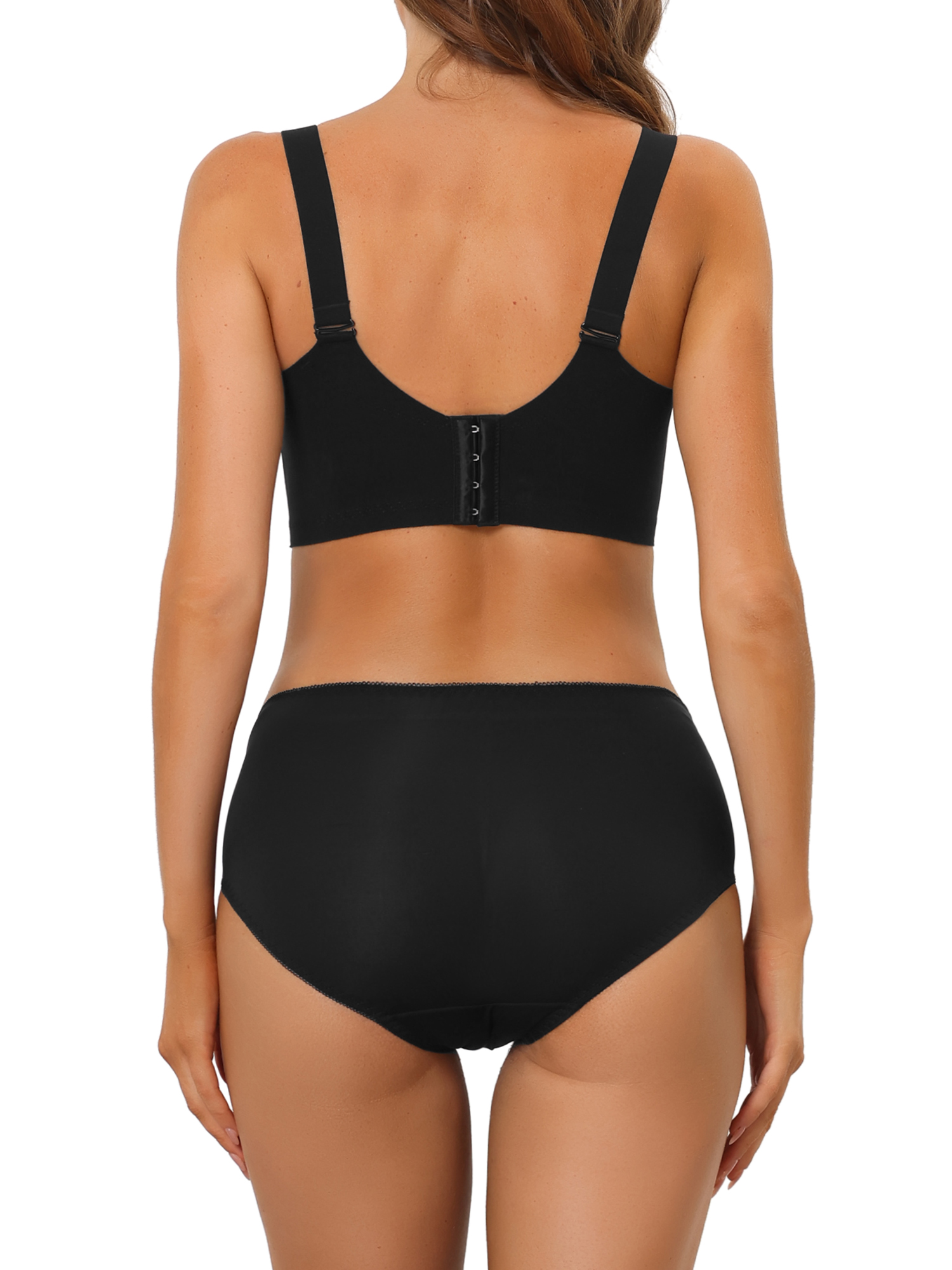 Unique Bargains Women's Lace Wide Strap Full Coverage Wireless Bra and Panty Lingerie Sets 42 E Black