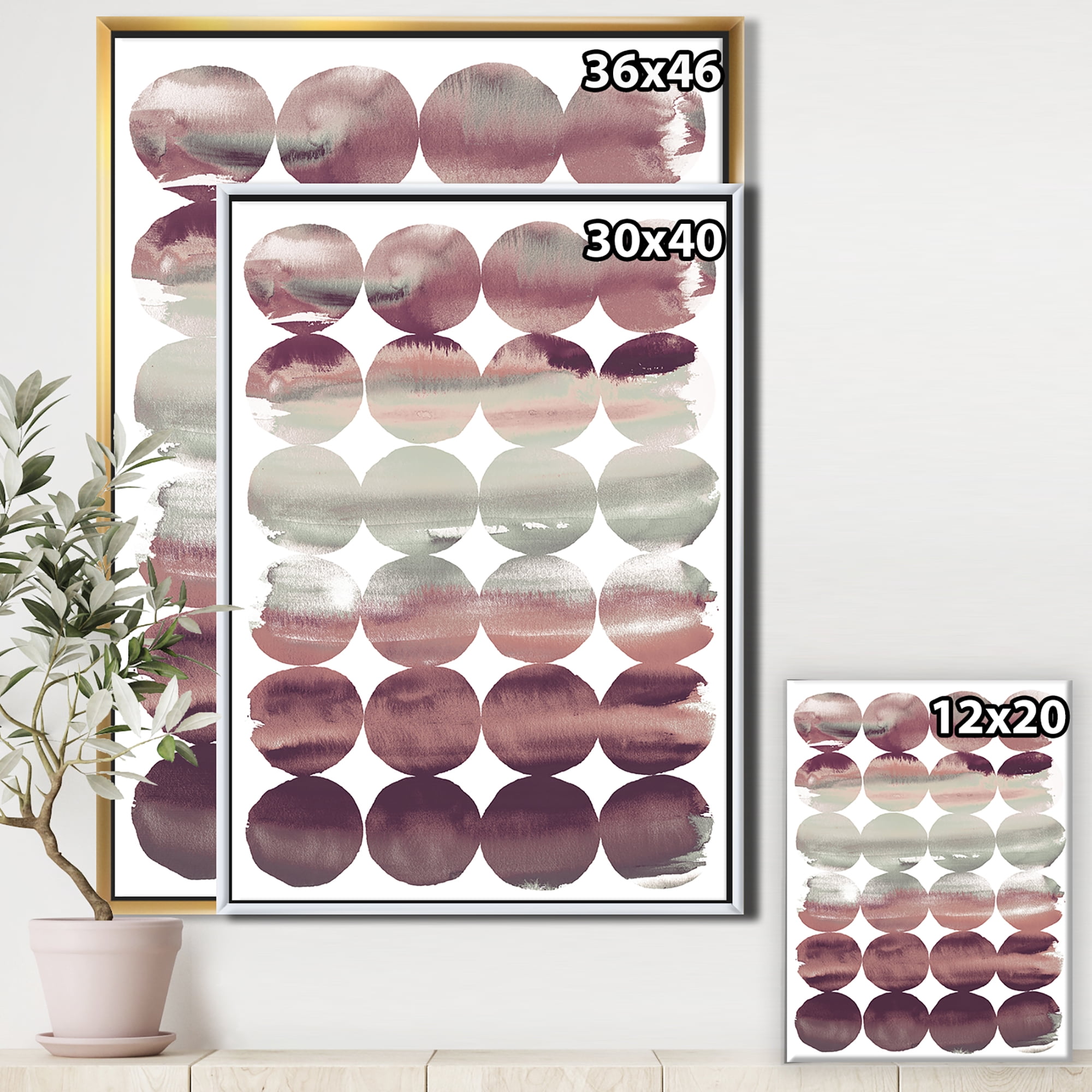 Designart ' Plum Dots minimal geometric I ' Transitional Framed Canvas