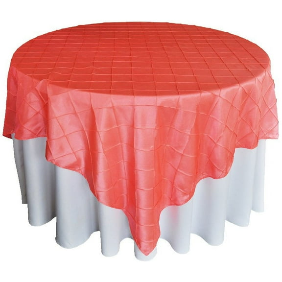 Wedding Linens Inc. 85" x85'' Square Pintuck Taffeta Seamless Linen Table overlay for Party Wedding Reception Catering Dining Home Table overlay Linens - Coral