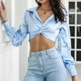 thumbnail image 2 of Ltctricy Women's Crop Tops Comfy Deep V Neck Knot Front Lantern Long Sleeve Shirts Trendy Casual Blouses, 2 of 7