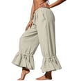 thumbnail image 4 of Karymi Women's Shorts Drawstring Elastic Waist Ruffle Hem Cropped Wide Leg Beach Pants, Adjustable Tie Cuff Casual Anckle Trousers with Side Pockets Athletic Shorts for Women, 4 of 9