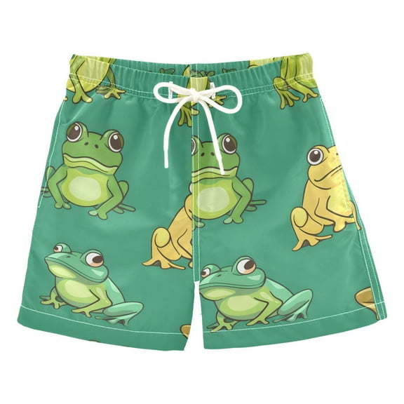 ALAZA Boys Swim Trunks Cartoon Frog Beach Board Shorts Drawstring Swimsuit S