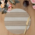 thumbnail image 3 of Brown Ombre Wooden Round 15 Inch Placemats Set of 2, Farmhouse Retro Khaki Wood HeatResistant Non Slip Place Mats for Dining Table, Wipeable Braided Kitchen Table Mats for Housewarming, 3 of 9
