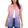 thumbnail image 3 of BiZtdJrK Women Fashion Summer Cardigans Gradient Color Short Sleeve Open Front Sweaters Lightweight Travel Vacation Shrug Cardigan with Pockets Pink M, 3 of 6