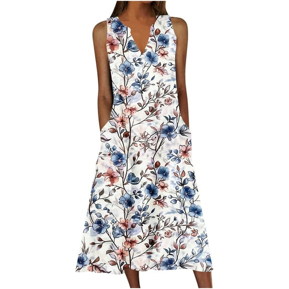 Oksale Flower Print Night Gown for Women with Pockets Casual Sleeveless Nightgowns Plus Size V Neck Sleep Shirt Mid Length Sleep Dress Comfortable Lightweight Loungewear 2025 Multicolor XXL