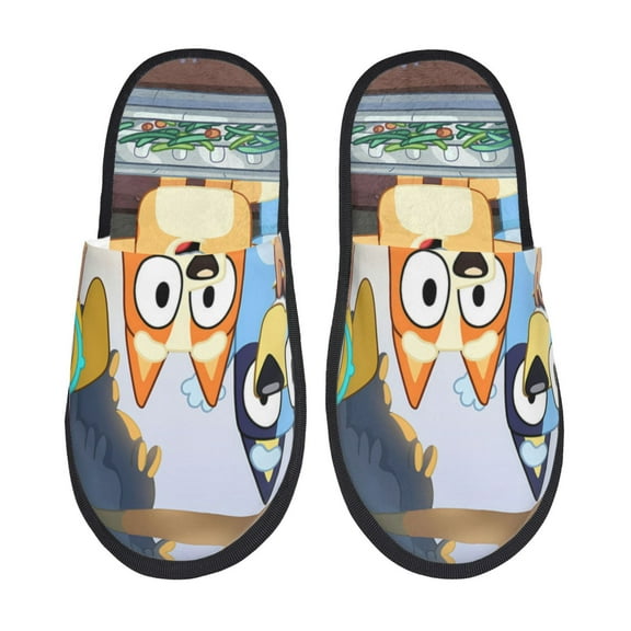 Johaoi Bluey for Indoor Slippers for Women Men,Soft Plush Warm Slip-on Slippers Fuzzy Plush Lining House Shoes-Medium